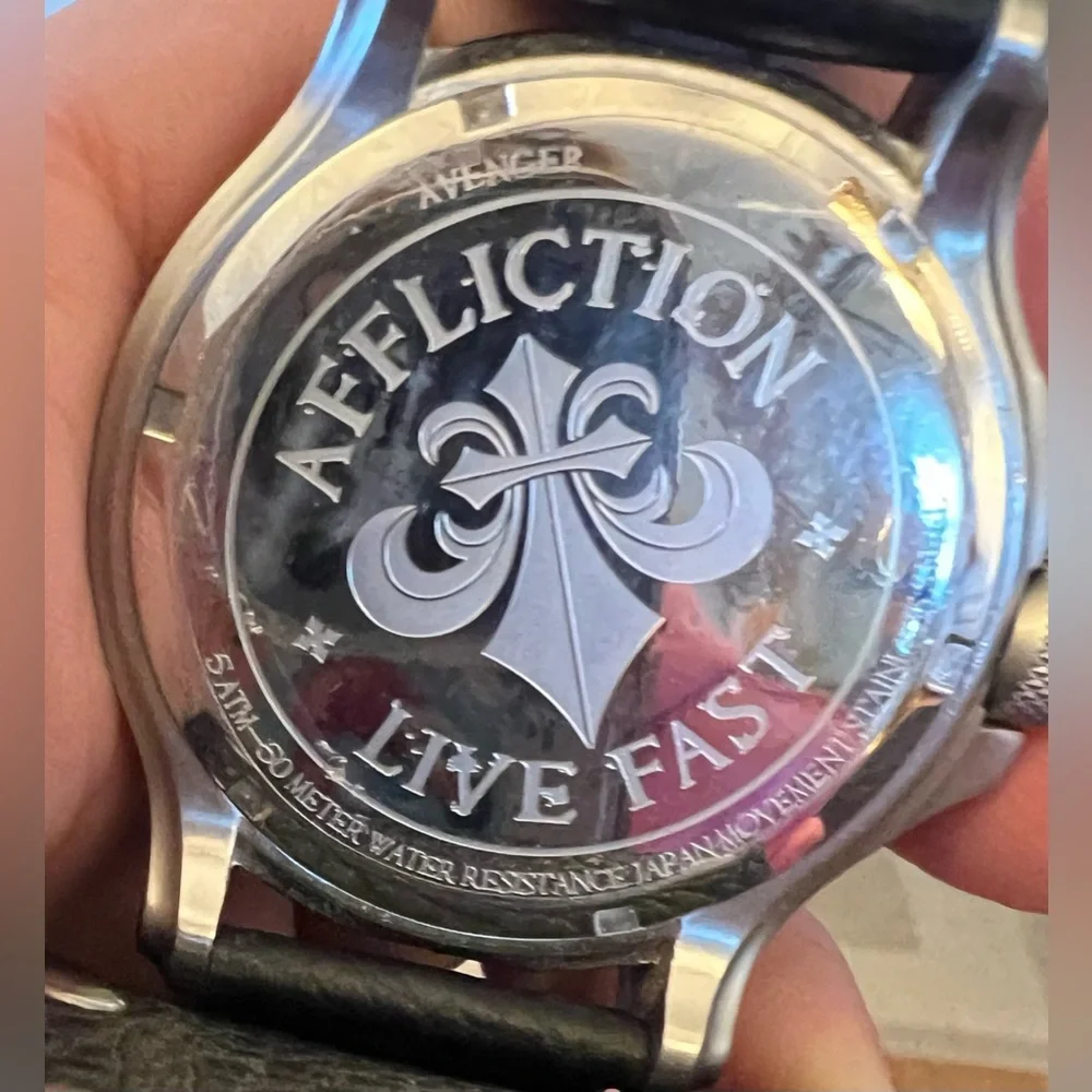 Affliction Avengers Watch Black Leather Studs Strap Winged Skull Tattoo Art Men - Picture 11 of 16